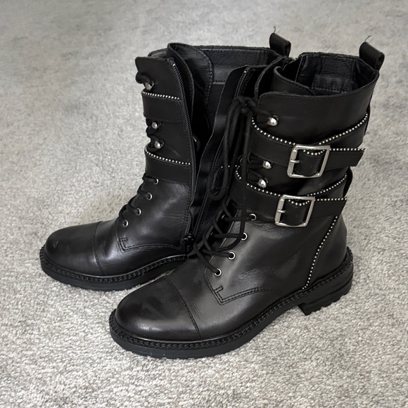 Free People Shoes - Free People Black Moto Boots with Silver Accents